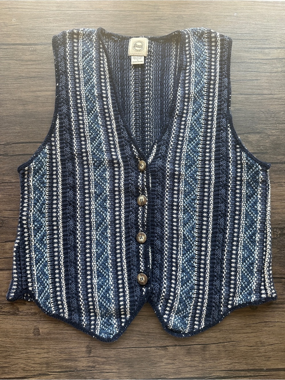 Bass Navy and Light Blue Striped Knit Vest
